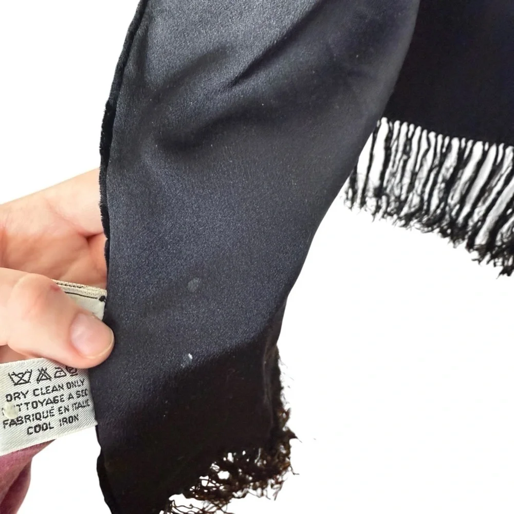Salvatore Ferragamo Zebra Pattern Black Velvet Neck Scarf Fringe Ends Made Italy